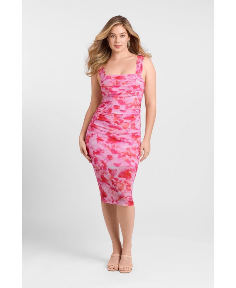 Women's Draped Mesh Sculpting Midi Dress
