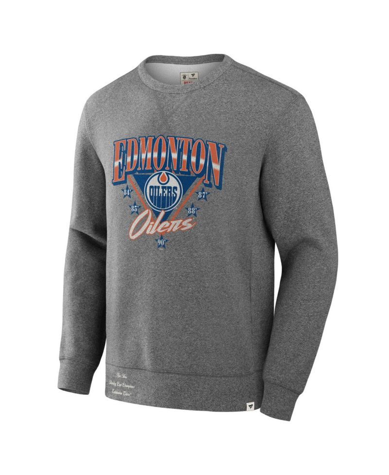 Men's Heather Gray Edmonton Oilers Decades Collection Legendary Fleece Pullover Sweatshirt