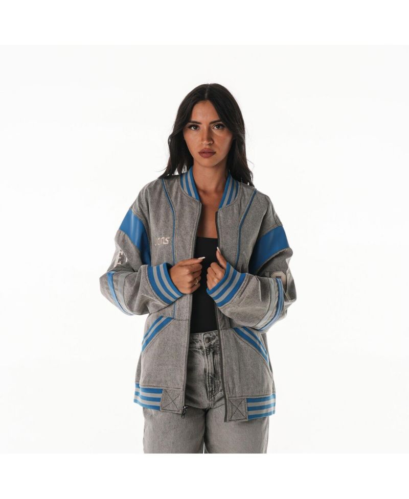 Women's Gray Detroit Lions Oversized Retro Full-Zip Jacket