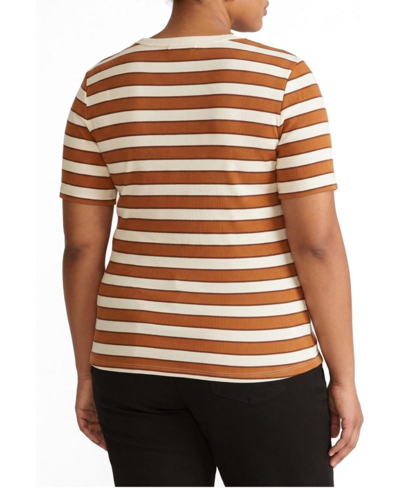 Plus Size Henley Short Sleeve Ribbed Tee