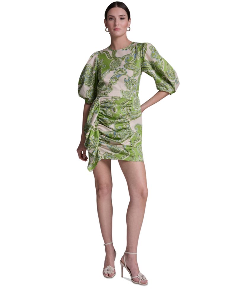 Women's Paisley Print Ruffle Detail Crewneck Dress