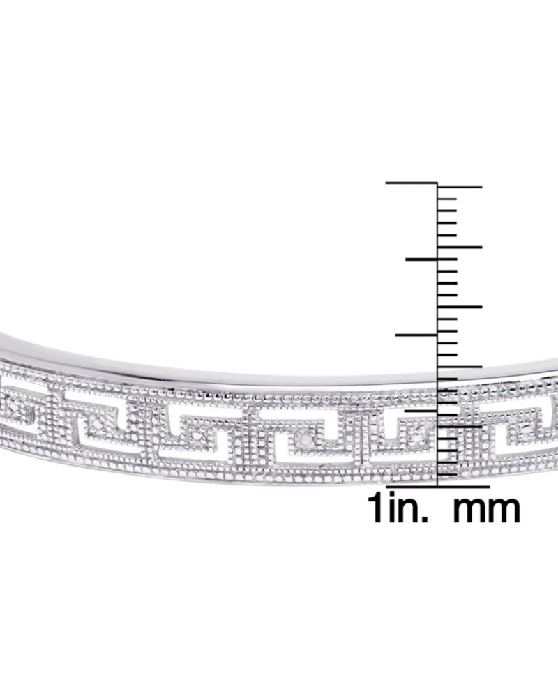 Diamond Accent Greek Key Bangle Bracelet in Silver Plated Brass