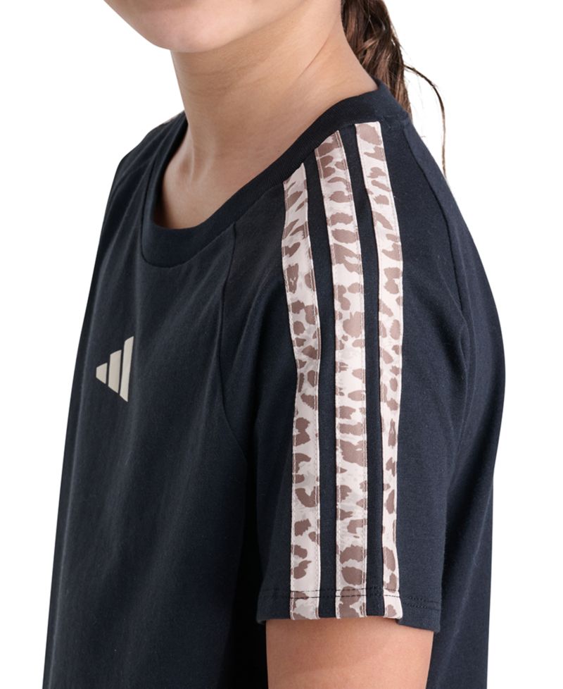 Girls' 8-16 Print 3-Stripe Short-Sleeve Raglan T-Shirt