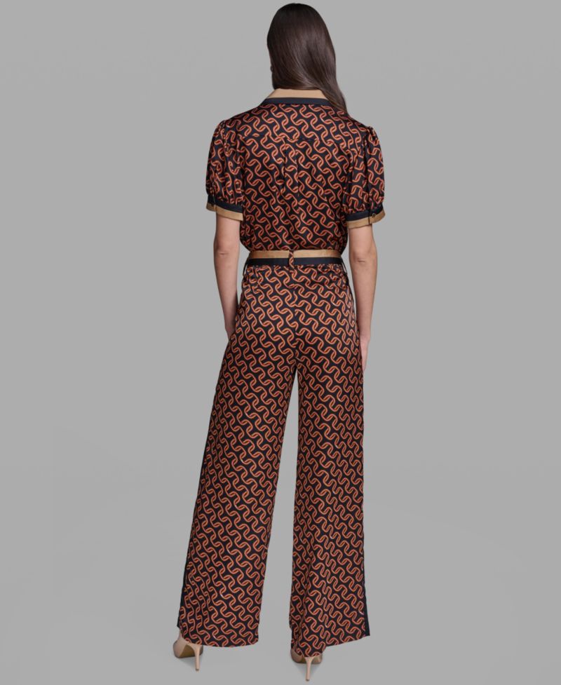 Women's Polka-Dot Satin Straight-Leg Pants
