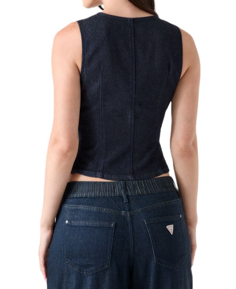 Women's Briley Plunging V-Neck Cropped Sleeveless Denim Top