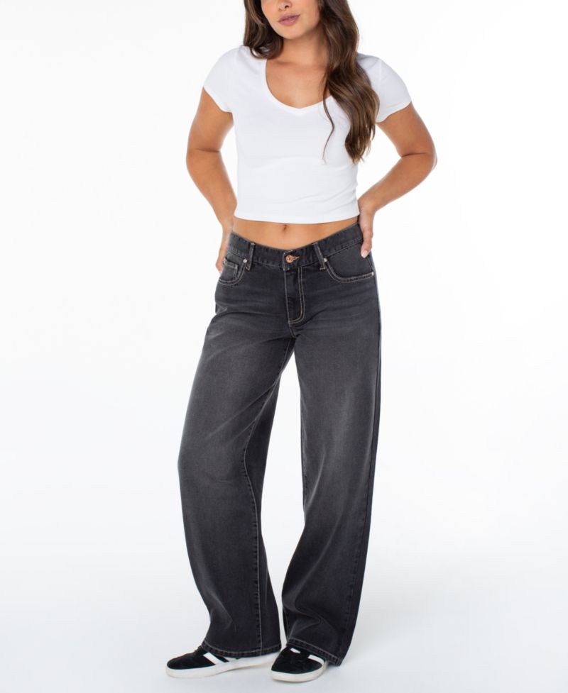 Juniors' Dark-Wash Mid-Rise Straight-Leg Denim Jeans