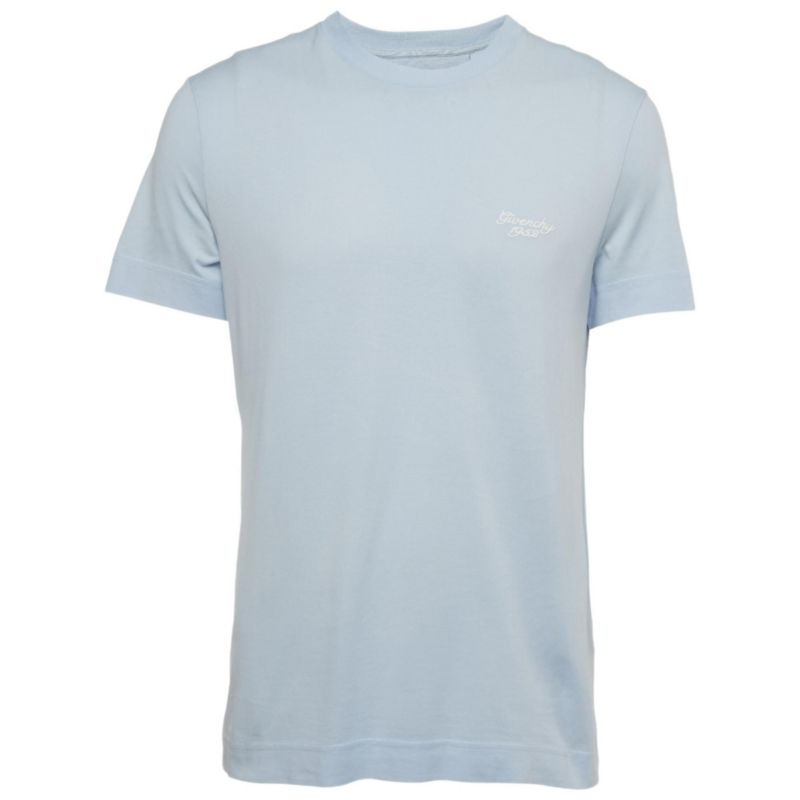 Men's Blue Embroidered Jersey Crew Neck T-Shirt