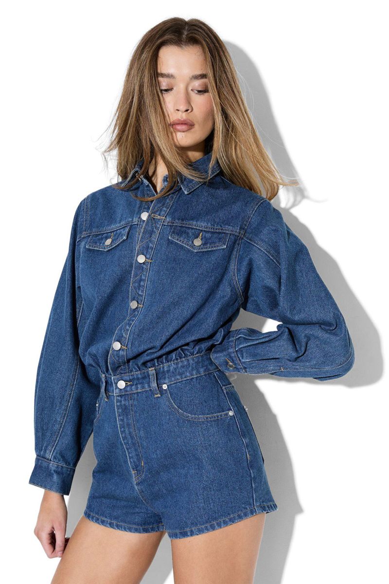 Women's Structured Shoulder Denim Playsuit