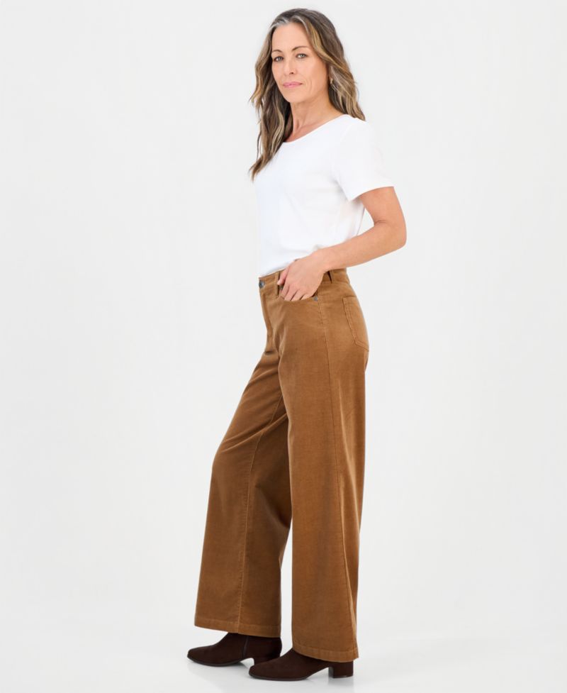 Petite Corduroy High-Waisted Wide-Leg Pants, Macy's Exclusive