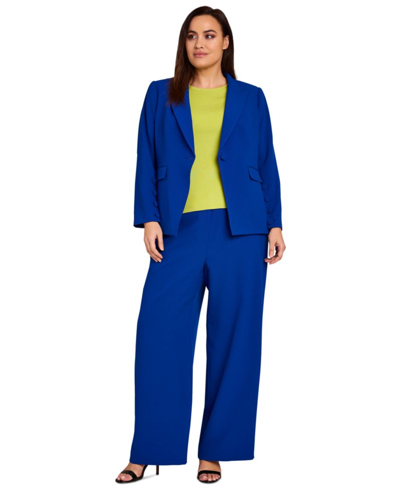 Plus Size One-Button Blazer & Wide-Leg Pants Suit Separates