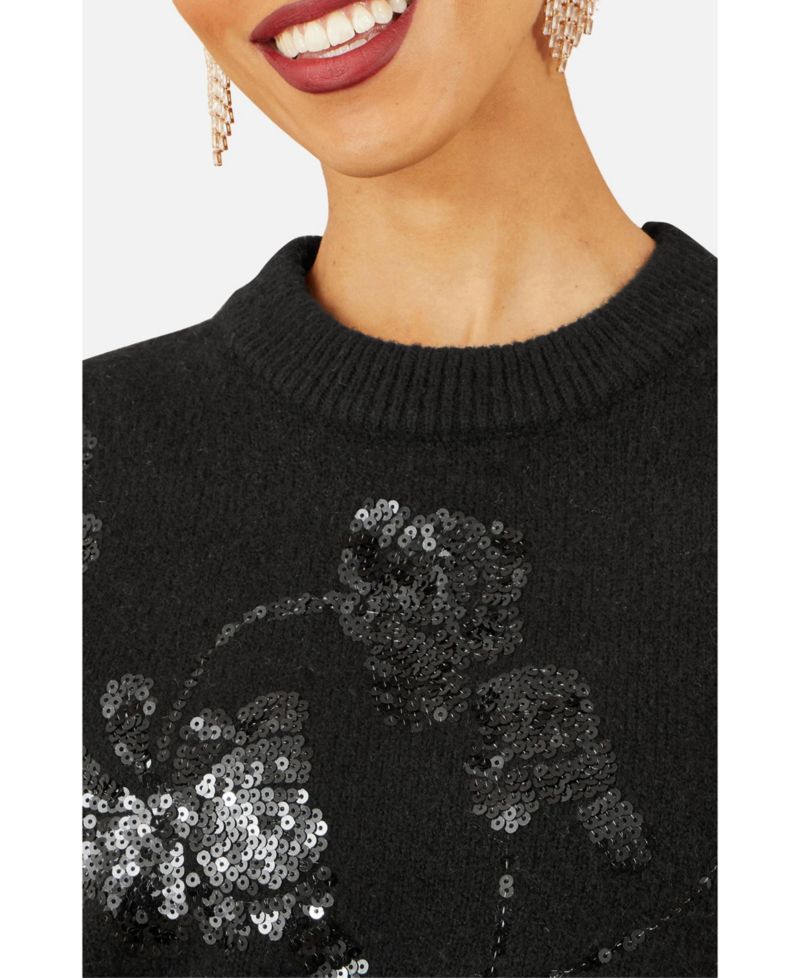 Women's 's Relaxed Fit Floral Sequin Sweater