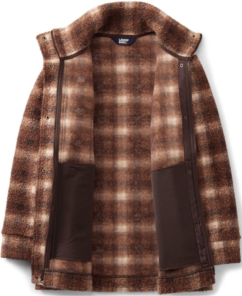 Plus Size Plaid Boucle Fleece Coat