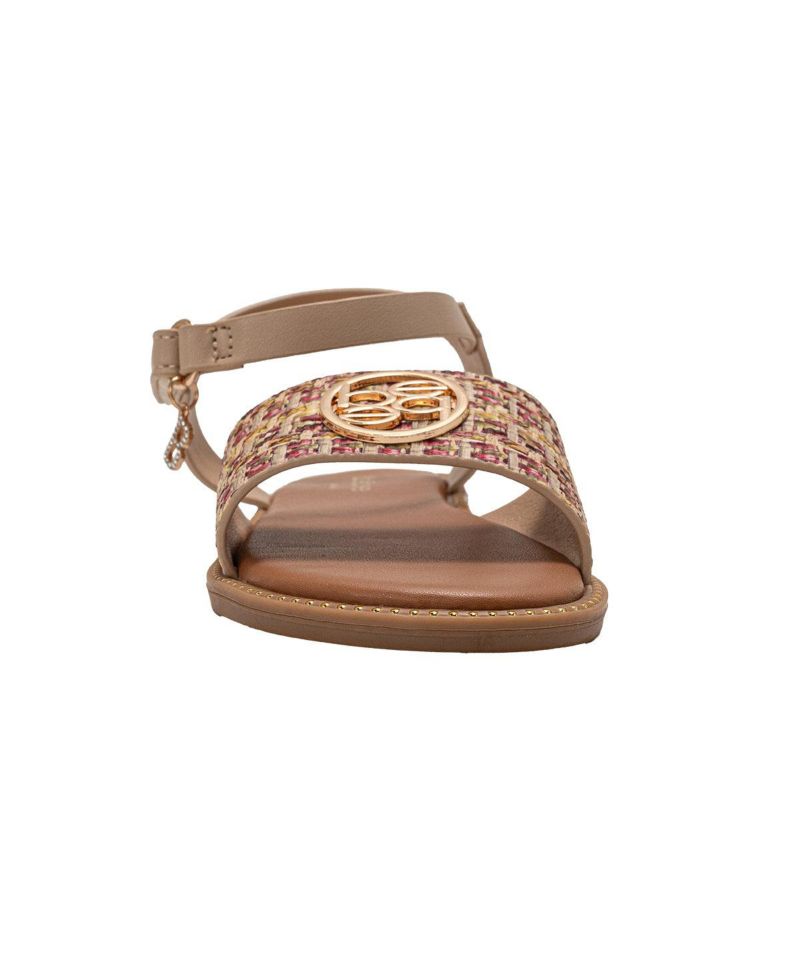 Girls Girl's Fashion Sandals - Dressy Shoes with Raffia Upper and Logo Medallion Accent