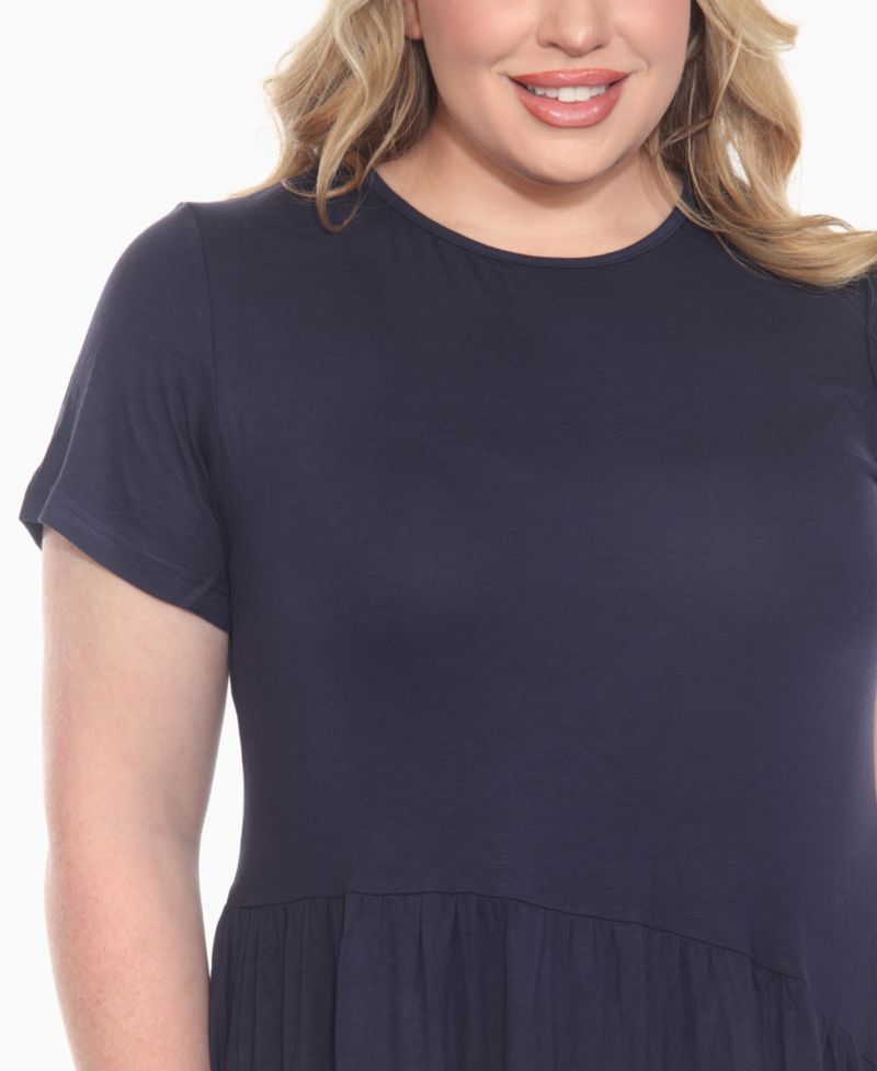 Plus Size Asymmetrical Waist and Short Sleeve Swing Dress