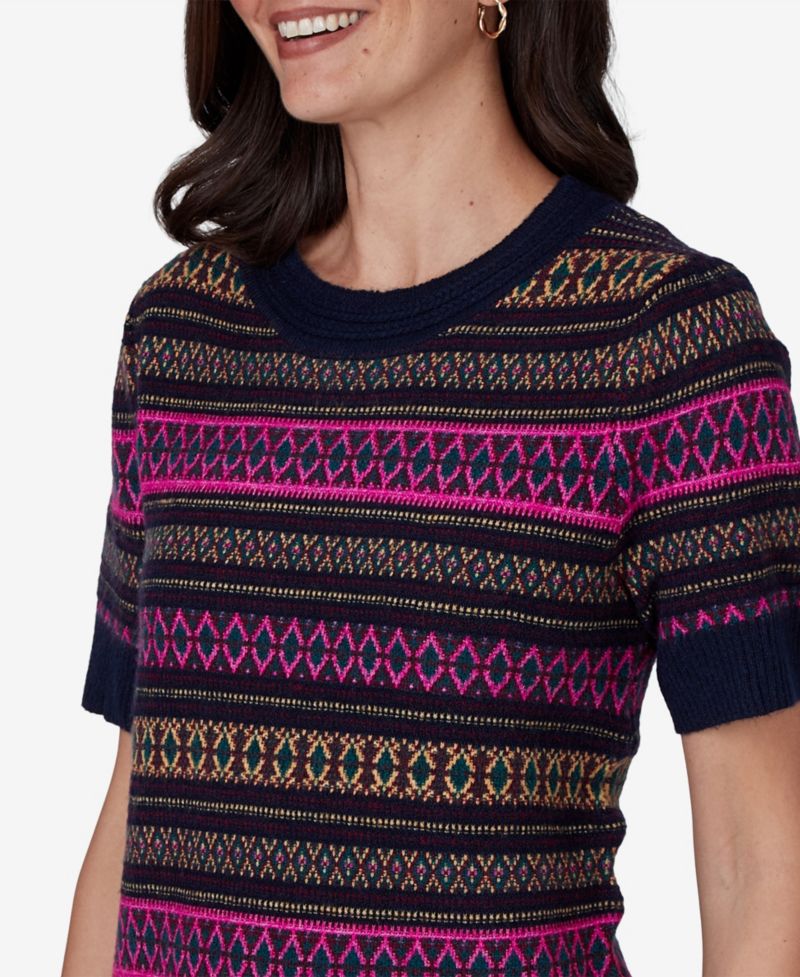 Petite Fair Isle Short-Sleeve Scoop Neck Sweater