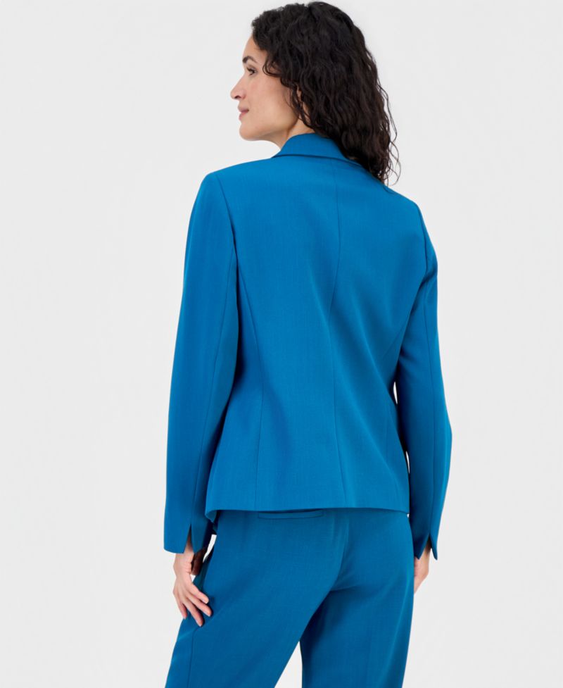 Women's Notch-Collar Button-Front Lined Long-Sleeve Blazer