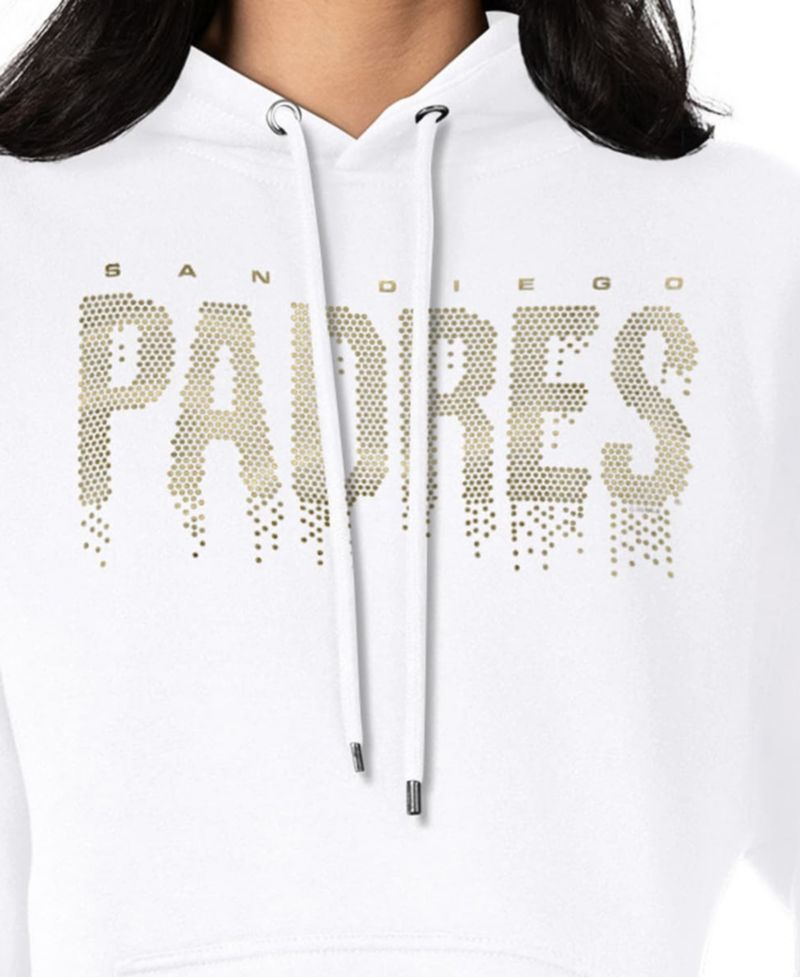 Women's White San Diego Padres Metallic Drop Fleece Hoodie
