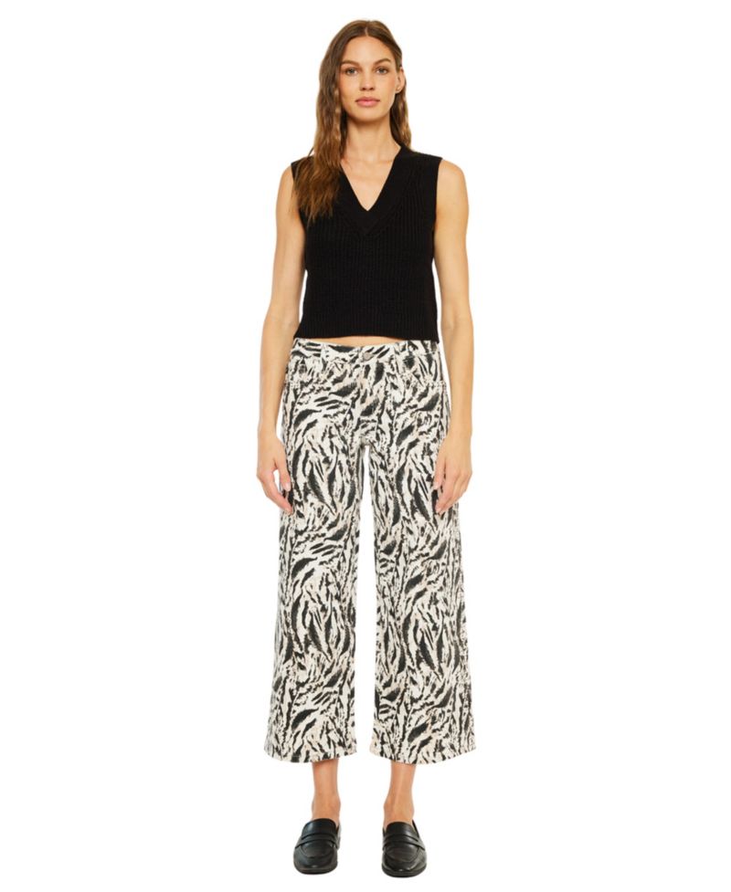 Women's Alonso Mid Rise Printed Crop Wide-Leg Jeans