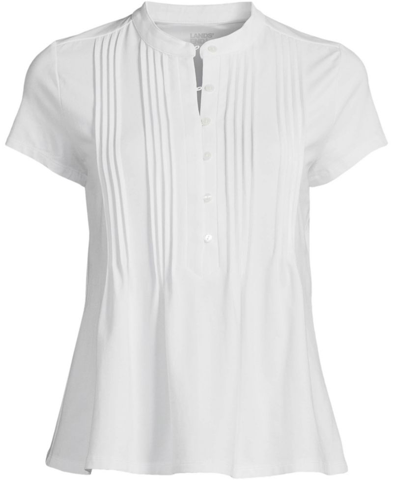 Women's Petite Lightweight Jersey Button Pintuck Top