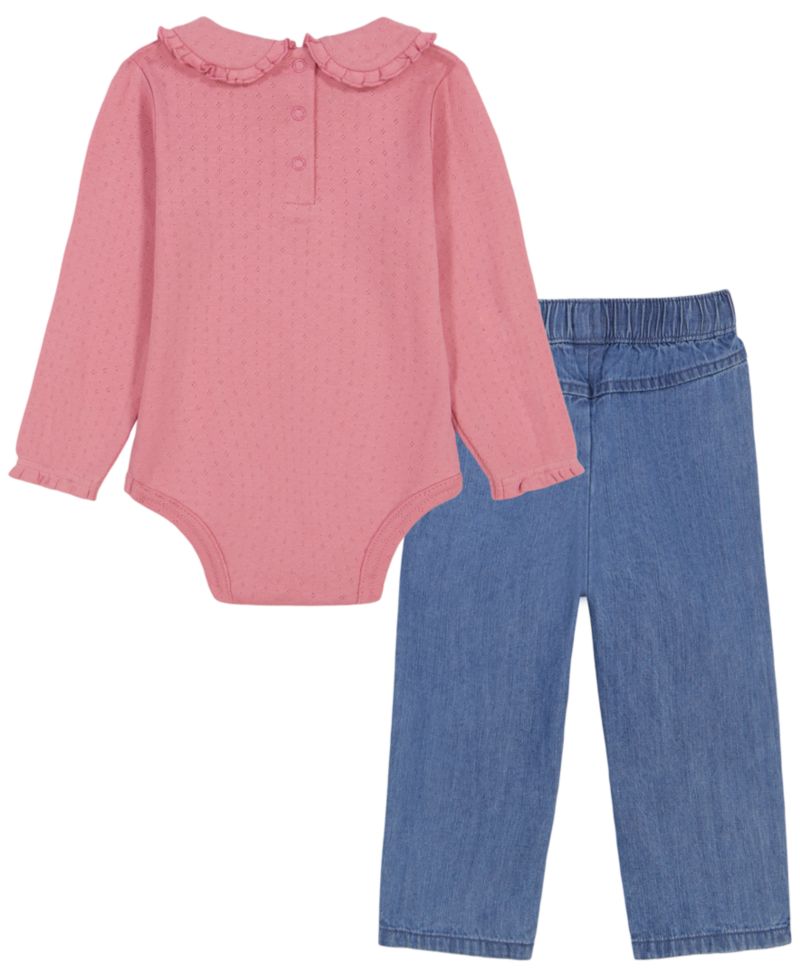 Baby Girls' Long-Sleeve Bodysuit, Pants and Bow Headband, 3-Piece Set