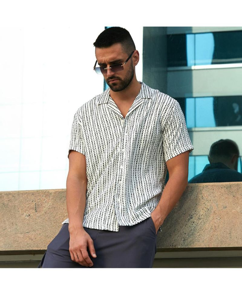 Men's Ivory White Dot Lined Shirt