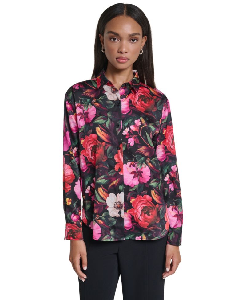 Women's Collared Button-Up Long-Sleeve Blouse