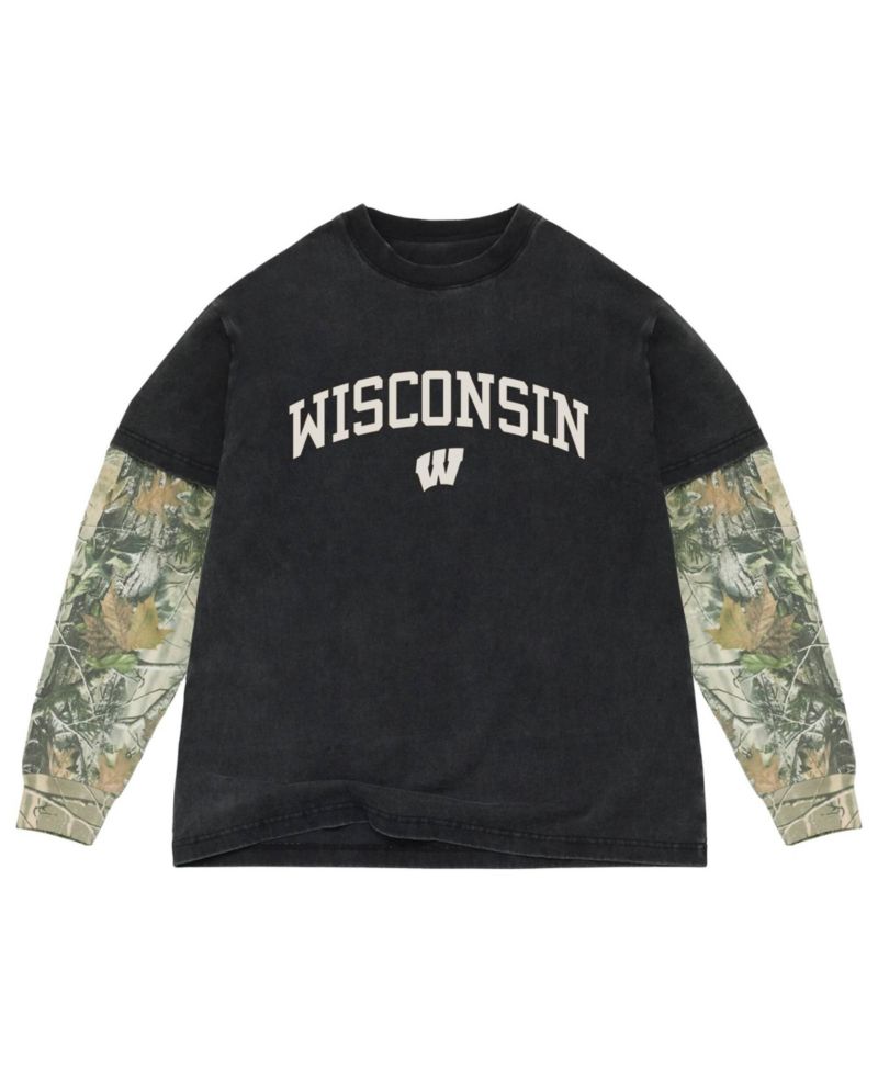 Men's Black/Camo Wisconsin Badgers Back Bay Twofer Heavyweight Long Sleeve T-Shirt