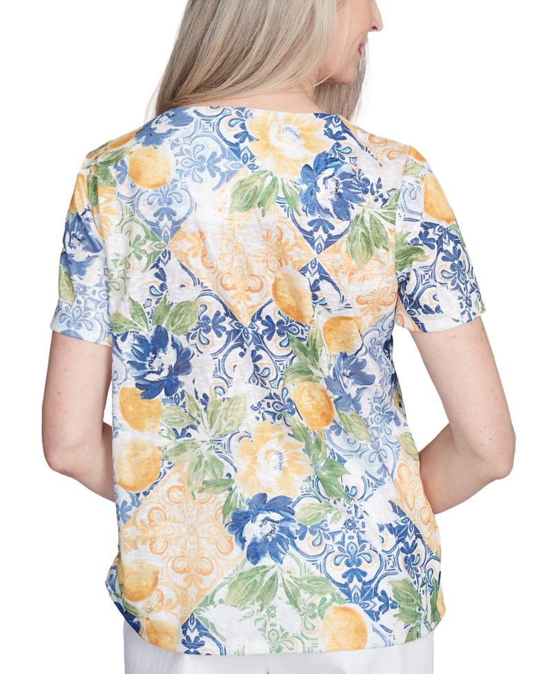Women's Petite Knotted Ruched-Side Crewneck T-Shirt