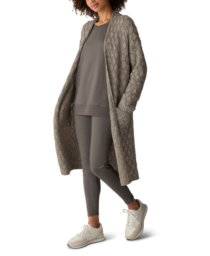 Women's Peruvian Cotton-Blend Boucle Fluff Long Cardigan Long-Sleeve High-Collar Cardigan