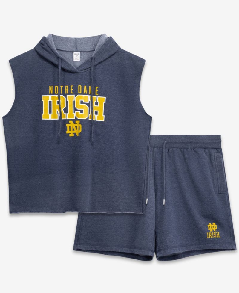 Plus Size Notre Dame Fighting Irish Hooded Sleeveless Cotton-Blend Shorts and Sleeveless Hoodie Set