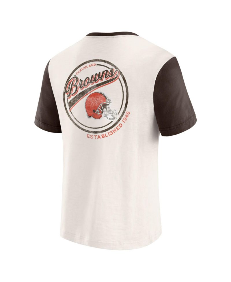 Men's Darius Rucker Collection by Cream Cleveland Browns Henley Color Block Slub Pocket T-Shirt