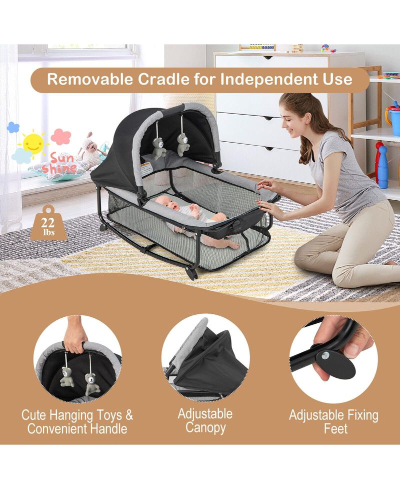 5-in-1 Portable Baby Playard with Cradle and Storage Basket