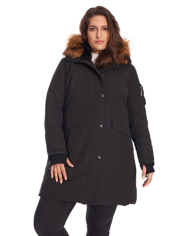 Plus Size Laurentian Long Winter Parka with Faux Fur Hood