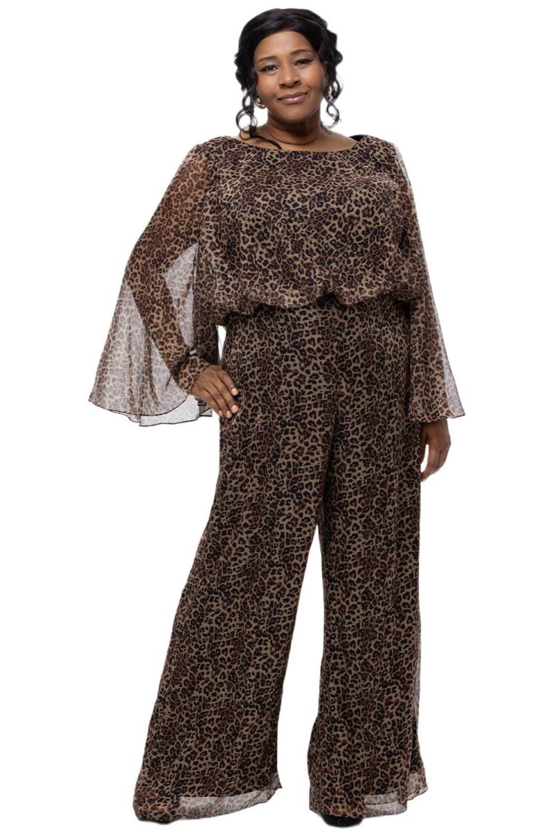 Women's Scoop Neck Wide Leg Animal Print Jumpsuit