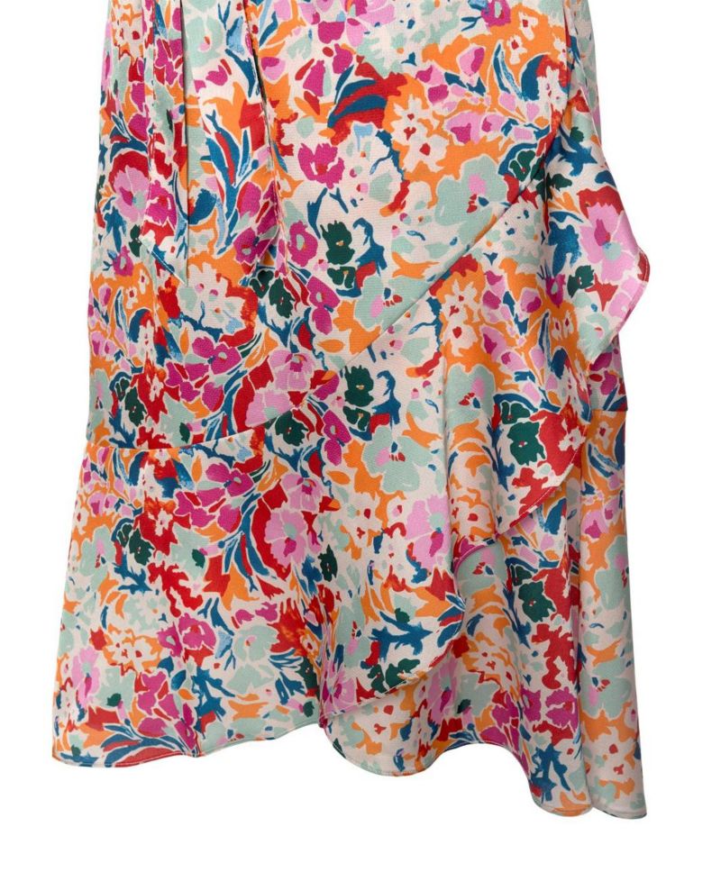 Women's Printed Satin Tie Waist V-Neck Elastic-Waist Midi Dress