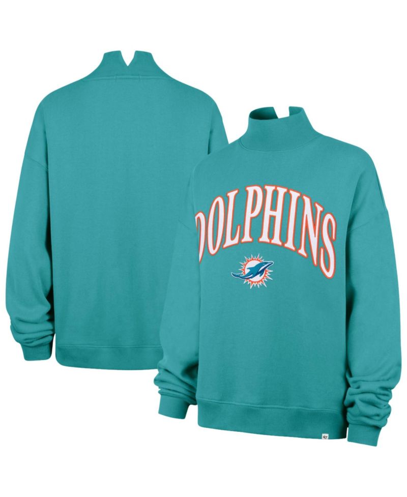 Women's '47 Aqua Miami Dolphins Oversized Vantage Mock Neck Sweatshirt