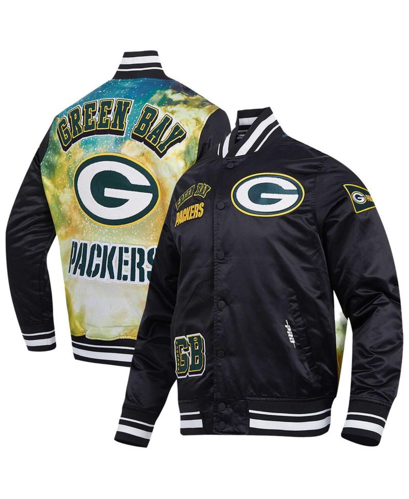 Men's Black Green Bay Packers Sublimated Satin Full-Snap Jacket