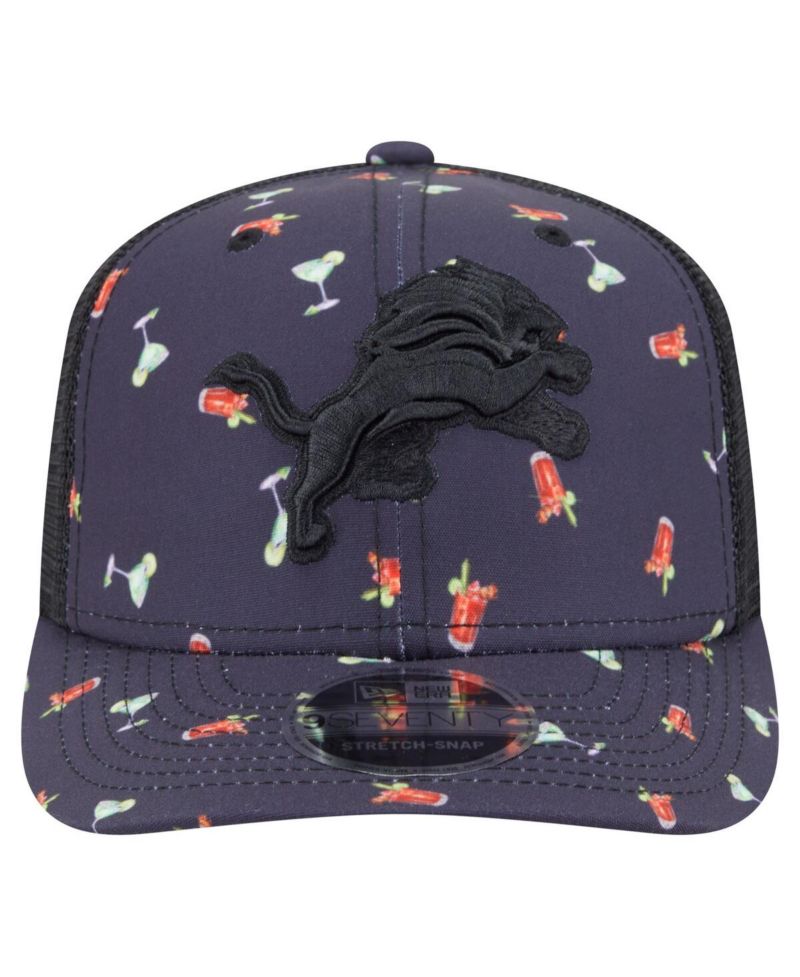 Men's Navy/Black Detroit Lions Adventure Drinks Pattern 9SEVENTY Stretch-Snap Hat