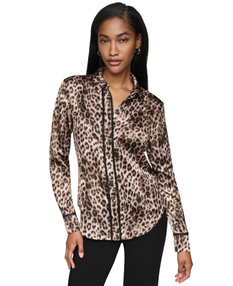 Women's Leopard-Print Long-Sleeve Blouse