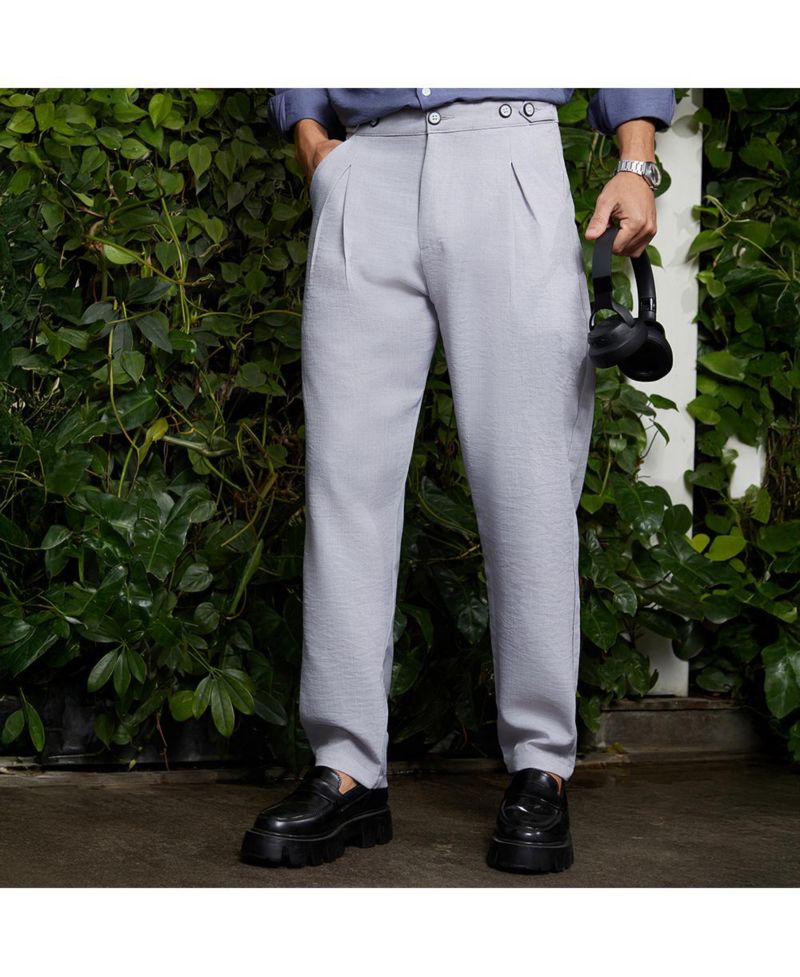 Men's Cloud Grey Pleated Tailored Trousers