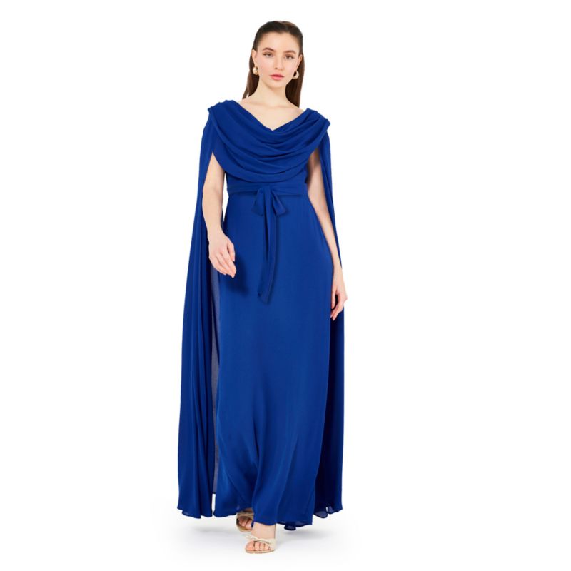 Women's Cowl Neck Flare Sleeved A-line Gown