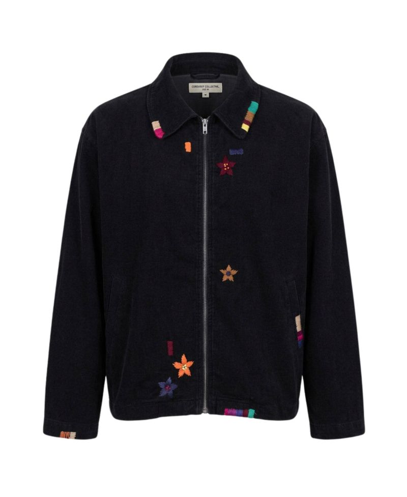 Men's Embroidered Contrast-Trim Zip-Front Jacket
