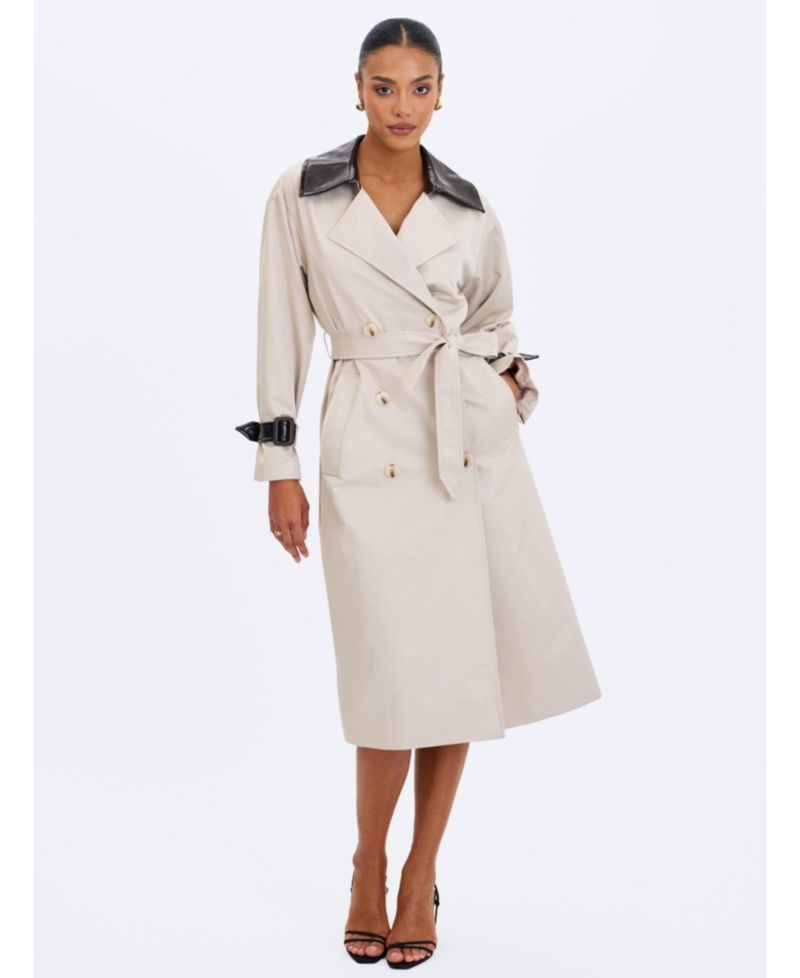 Women's Umber Oyster Double-Breasted Lapel Trench Coat