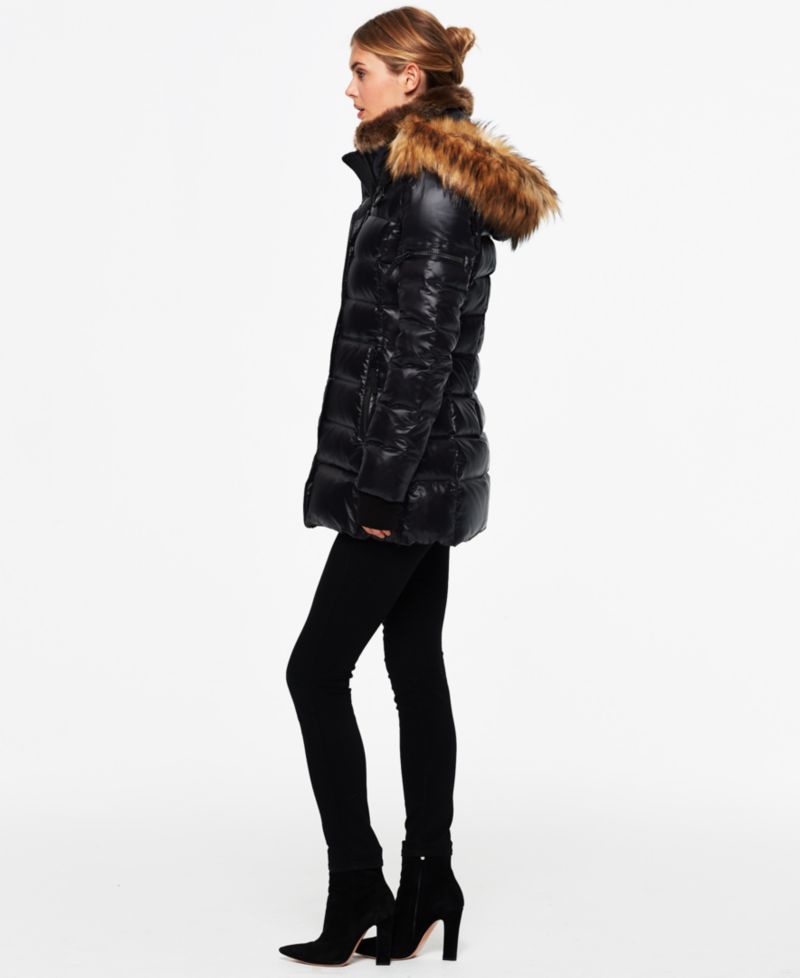 Women's Chelsea Faux-Fur-Trim Collar Hooded Puffer Coat
