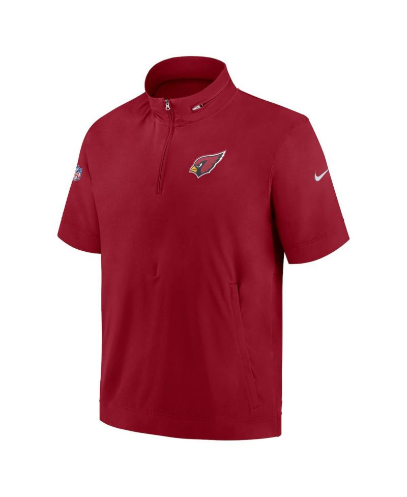 Men's Cardinal Arizona Cardinals Sideline Coach Short Sleeve Hoodie Quarter-Zip Jacket