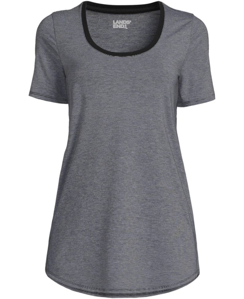 Plus Size Short Sleeve Power Performance Scoop Neck Curved Hem Tunic Tee