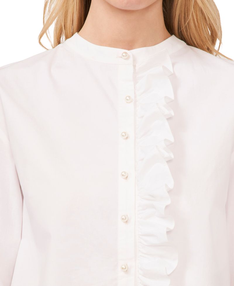 Women's Ruffled Button-Front Long-Sleeve Cropped Blouse