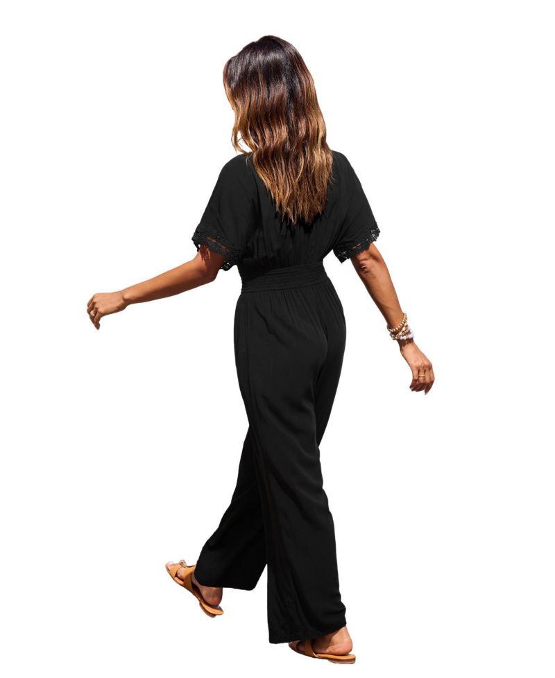 Women's Brilliant Idea Wide-Leg Short-Sleeve V-Neck Jumpsuit