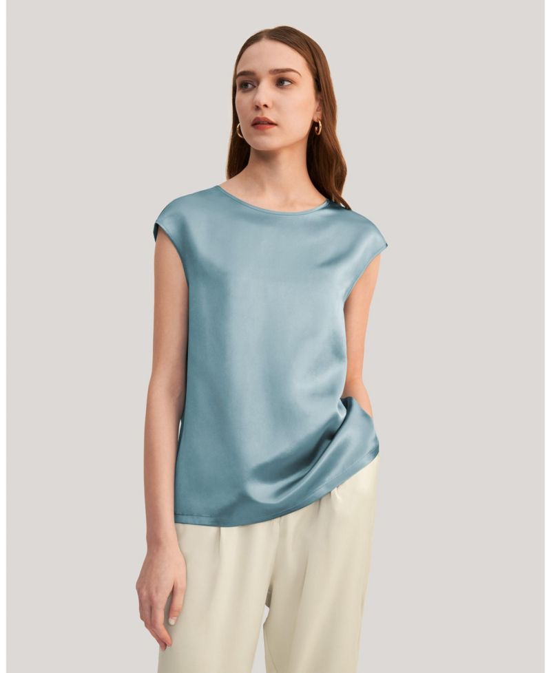 Women's Basic Cap Sleeves Silk Regular Fit Tee