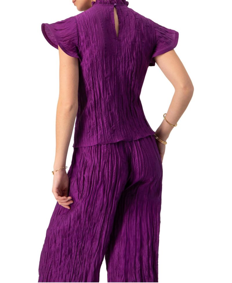 Women's Straight Blouse with Ruffle Short Sleeves
